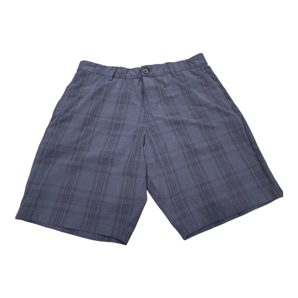 Luke & Dutch Golf Shorts Mens 36 Blue Plaid 4-Way Stretch Easy Care Flat Front